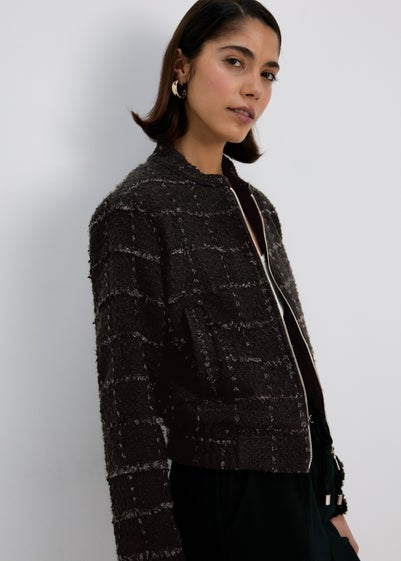 Et Vous Black Textured Bomber Jacket