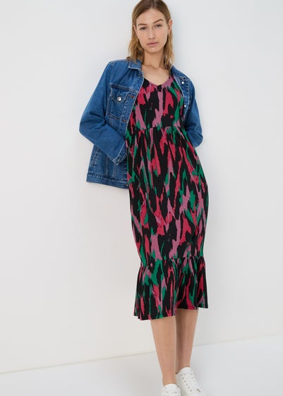 Multicolour Tie Neck Midi Dress