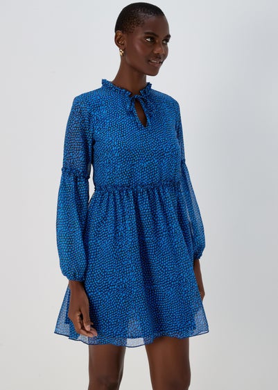 Blue Print Chiffon Mini Dress