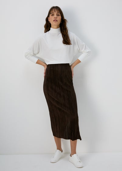 Brown Plisse Midi Skirt