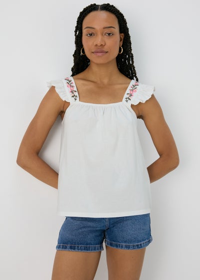 White Embroidered Vest Top