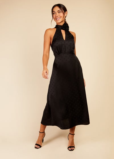 Little Mistress Black Spot Hammered Satin Dress