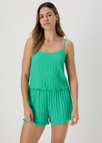 Green Plain Textured Co Ord Top