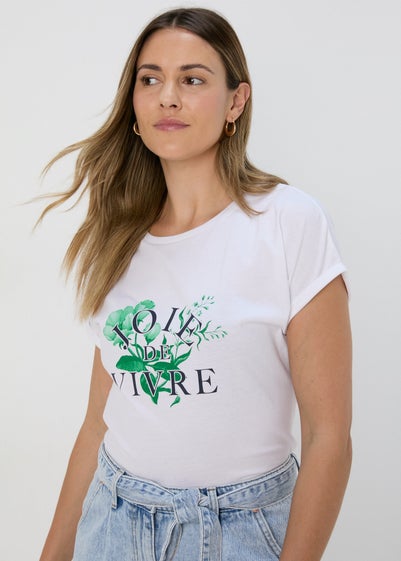 White Floral Print Slogan T-Shirt