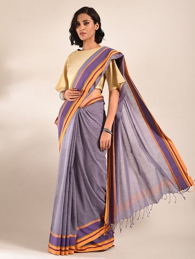 Women Purple Handwoven Cotton Saree