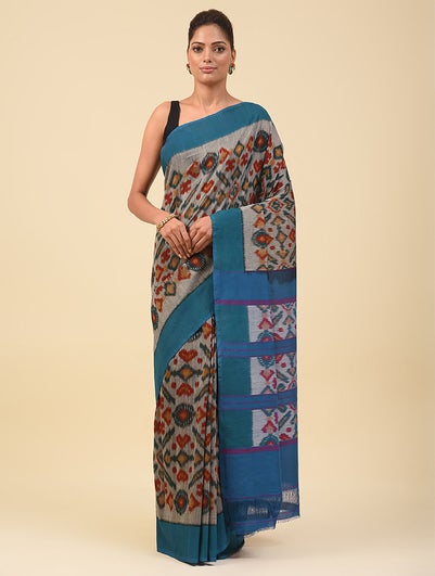 Women Multicolor Handwoven Ikat Cotton Saree