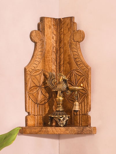 Handcarved Mango Wood Wall Shelf