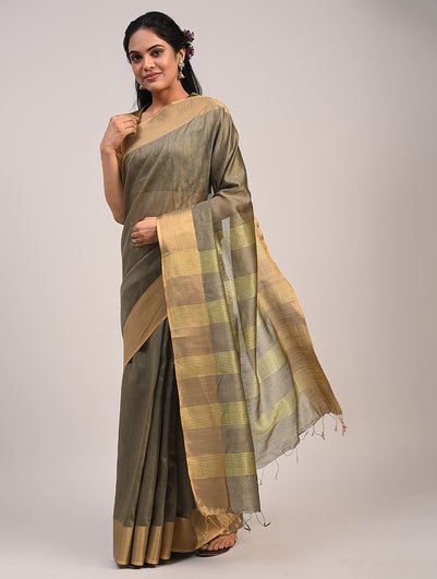 Women Grey Silk Viscose Saree