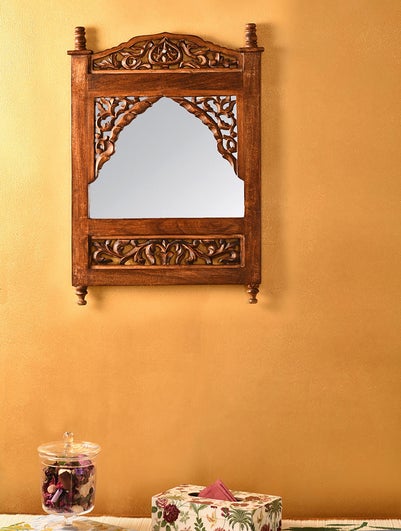 Brown Mango Wood, Mdf, Mirror Rectangle Hand Crafted Mirror