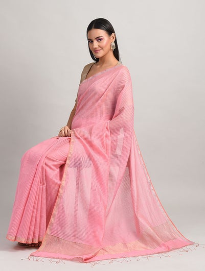 Women Pink Handwoven Silk Saree