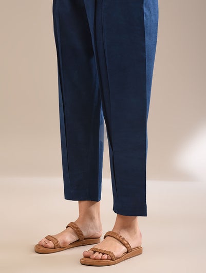 Women Indigo Blue Cotton Dyed Ankle Length Regular Fit Pant