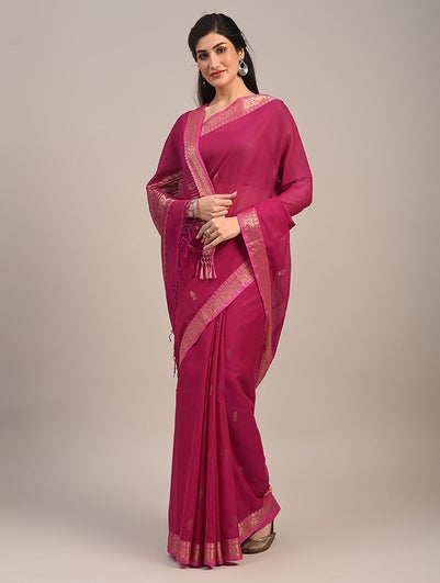 Women Pink Handwoven Jamdani Cotton Saree