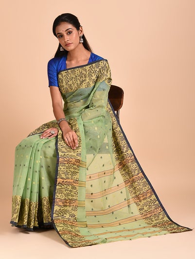 Women Green Handloom Tangail Cotton Saree