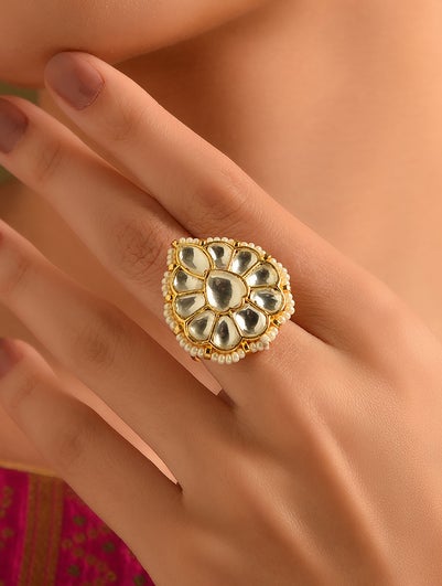 Women Gold Adjustable Gold Plated Brass Ring