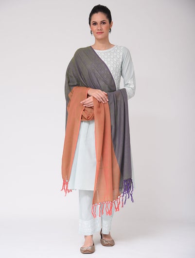 Women Orange Cotton Hand Woven Dupatta