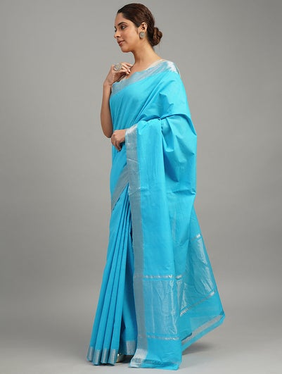 Women Blue Handwoven Cotton Saree