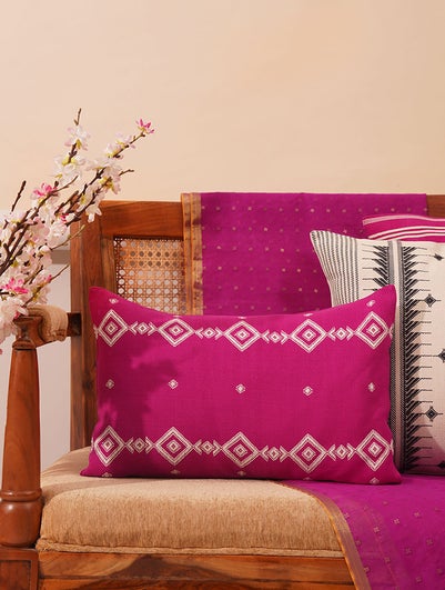 Pink Cotton Hand Woven Cushion Cover