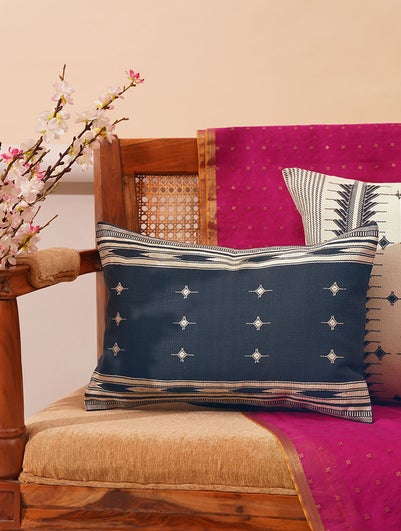 Blue Cotton Hand Woven Cushion Cover