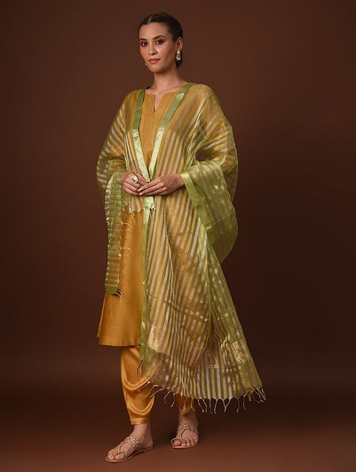 Women Green Cotton Silk Maheshwari Dupatta