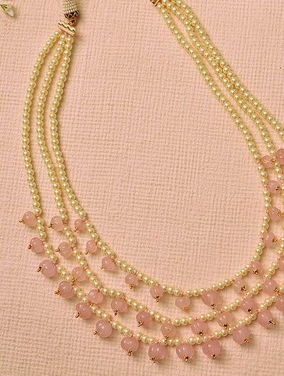 Women Pink White Gold Tone Layered Necklace