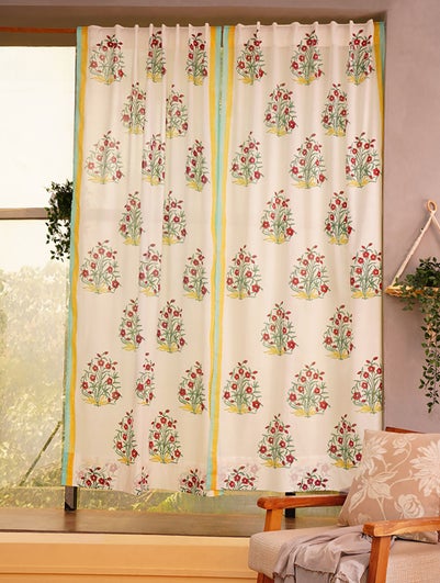 Multicolour Concealed Loops Cotton Voil Floral Curtain