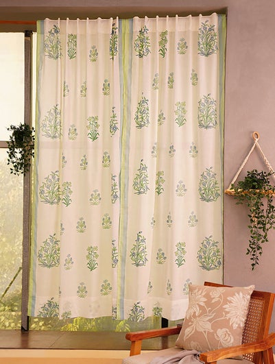 Multicolour Concealed Loops Cotton Voil Floral Curtain