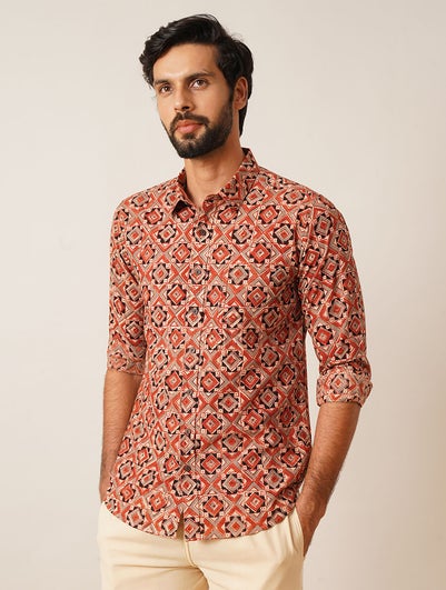 Men Multicolour Cotton Printed Shirt Collar Regular Fit Shirt