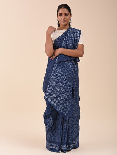 Women Blue Shibori Cotton Saree