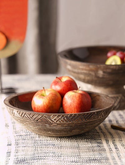 Handcarved And Enamelled Serving Bowl