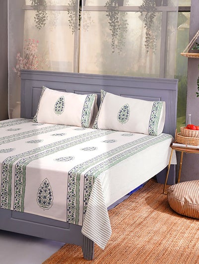 Handblock Printed Cotton Bedsheet With Pillow Covers