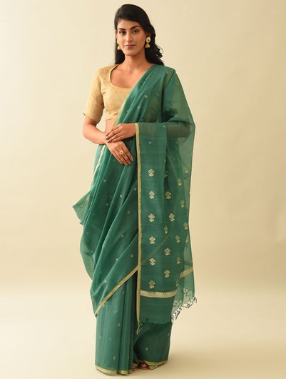 Women Green Handowoven Silk Cotton Saree