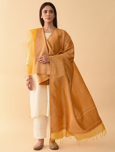 Women Mustard Yellow Silk Banarasi Dupatta