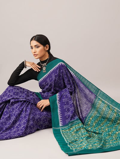 Women Green Handwoven Sambalpuri Ikat Cotton Saree