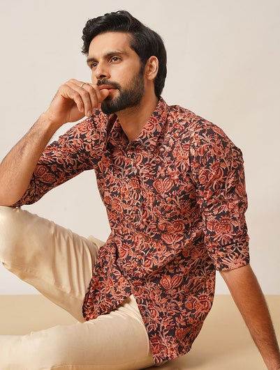 Men Multicolour Cotton Printed Shirt Collar Regular Fit Shirt