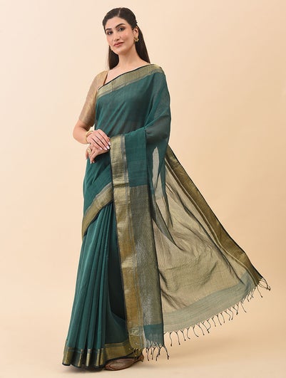 Women Green Handwoven Maheshwari Silk Cotton Saree