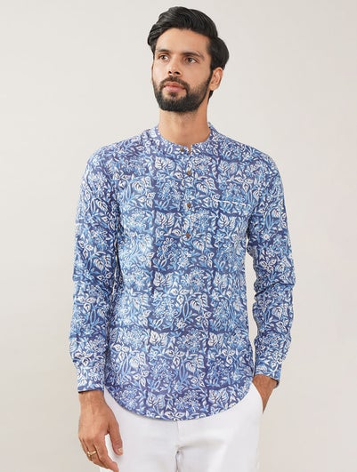 Men Multicolor Block Printed Cotton Very Short Kurta