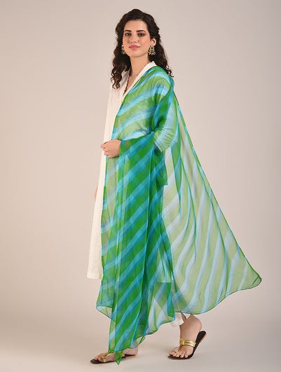 Women Green Leheriya Georgette Dupatta