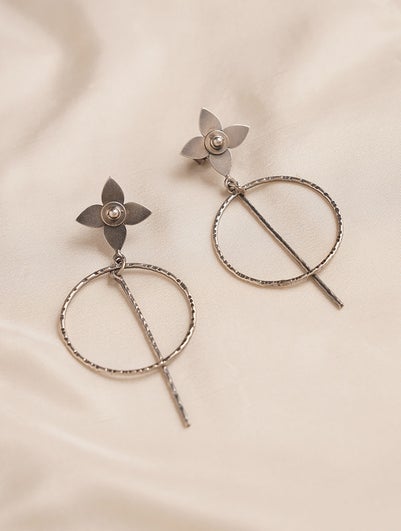 Women Silver Push Back Silver Earring