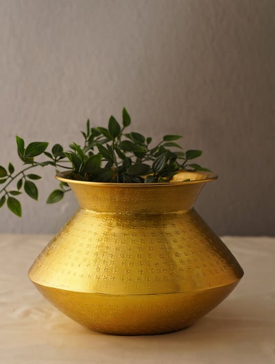 Handcrafted Antique Golden Metal Indoor Planter