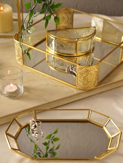 Handcrafted Metal And Glass Decorative Tray