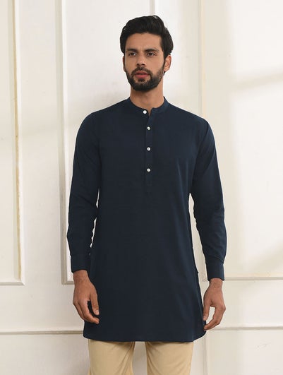 Men Indigo Blue Cotton Mandarin Collar Regular Fit Kurta - 38