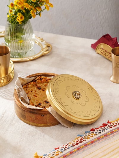 Wooden Roti Box With Brass Lid