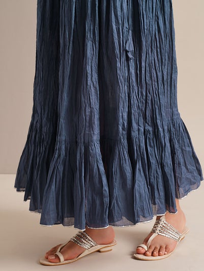 Women Navy Blue Cotton Full Length Skirt