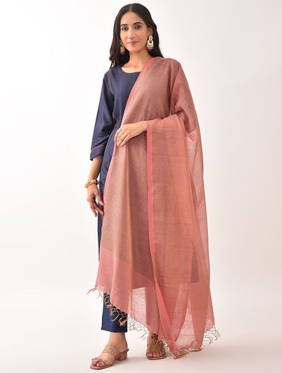 Women Pink Handwoven Tissue Silk Dupatta