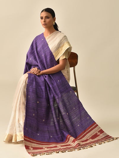 Women Purple Handwoven Bhujodi Silk Wool Shawl