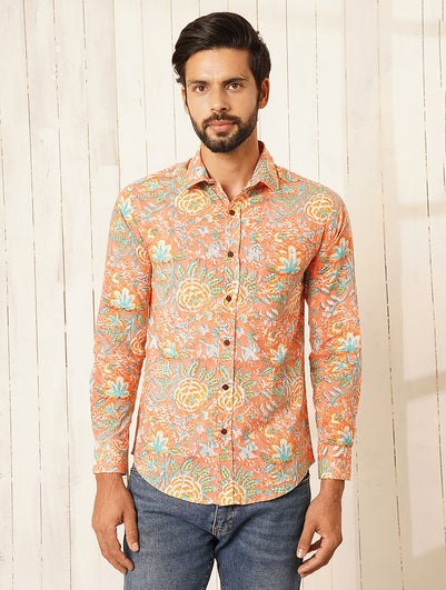 Men Multicolour Cotton Printed Shirt Collar Regular Fit Shirt - 38