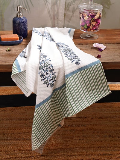 Handblock Printed Honeycomb Bath Towel