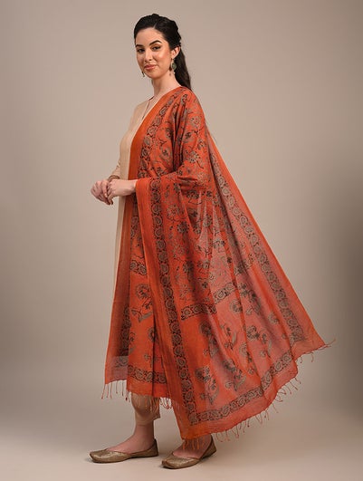 Women Red Ajrakh Cotton Dupatta