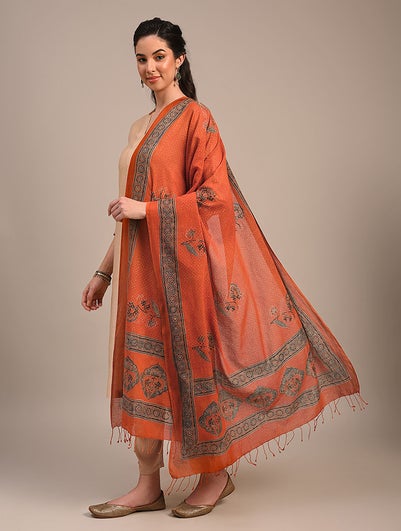 Women Red Ajrakh Cotton Dupatta