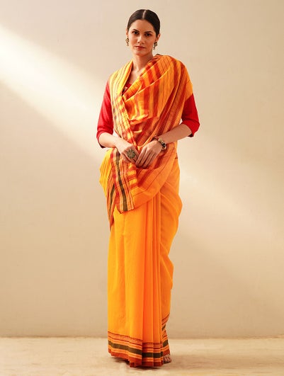 Women Yellow Handloom Cotton Saree